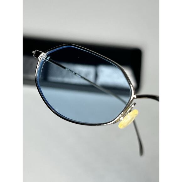 VTG Optica Geometric Wire Frame Sunglasses Silver Tone Metal Blue Lens + Case main image 11